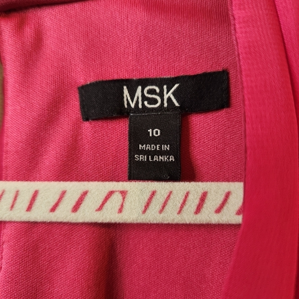 MSK Fuchsia V-Neck Tie Waist Ruffle Layer Dress - New Without Tags Size 10 - Picture 8 of 9